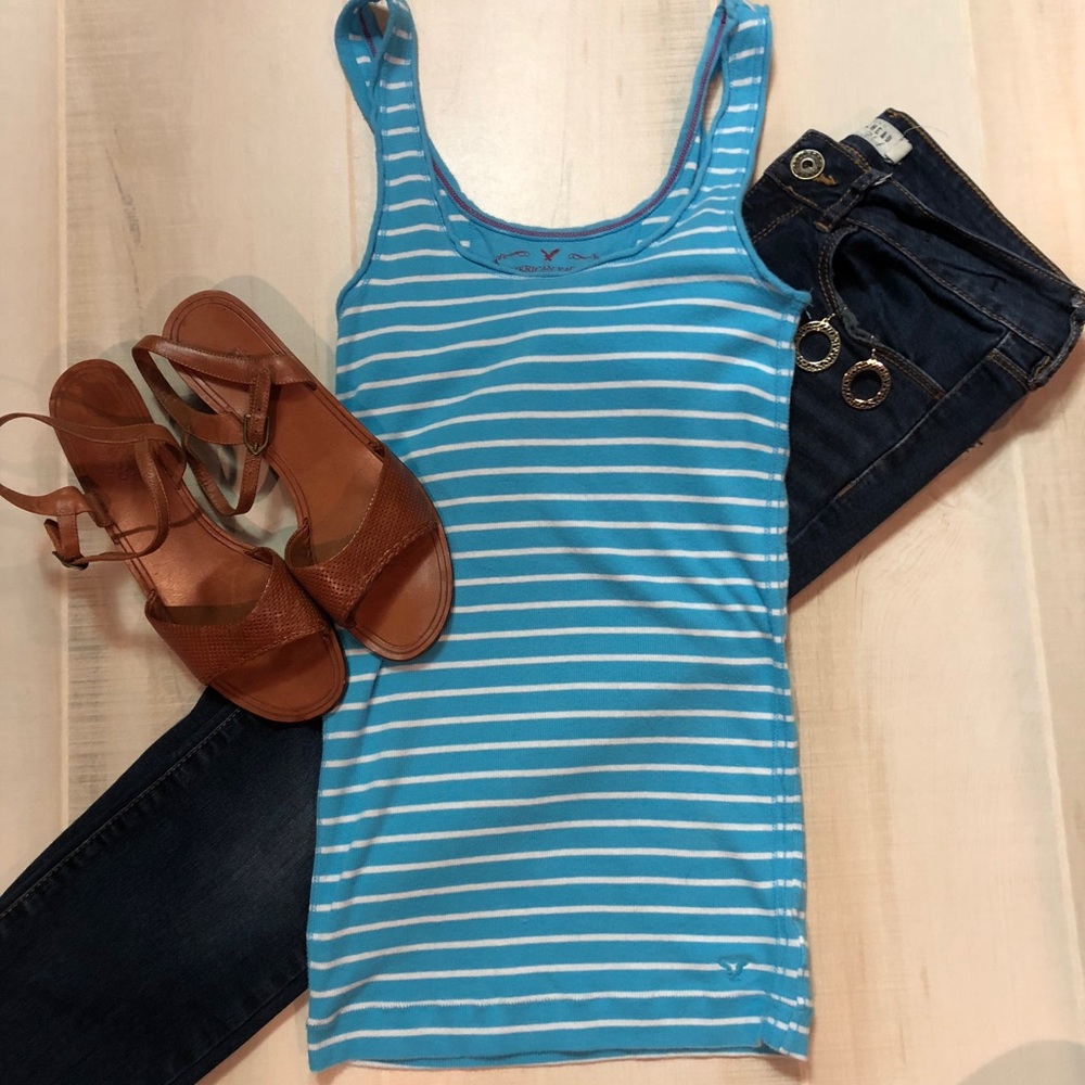 American Eagle Turquoise and White Striped Tank